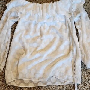 Michael Kors Elegant White Ruffled Polka Dot Top